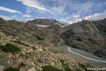The rock face on the river left that our friends Oliva and Irene made their way up onto the glacier on.